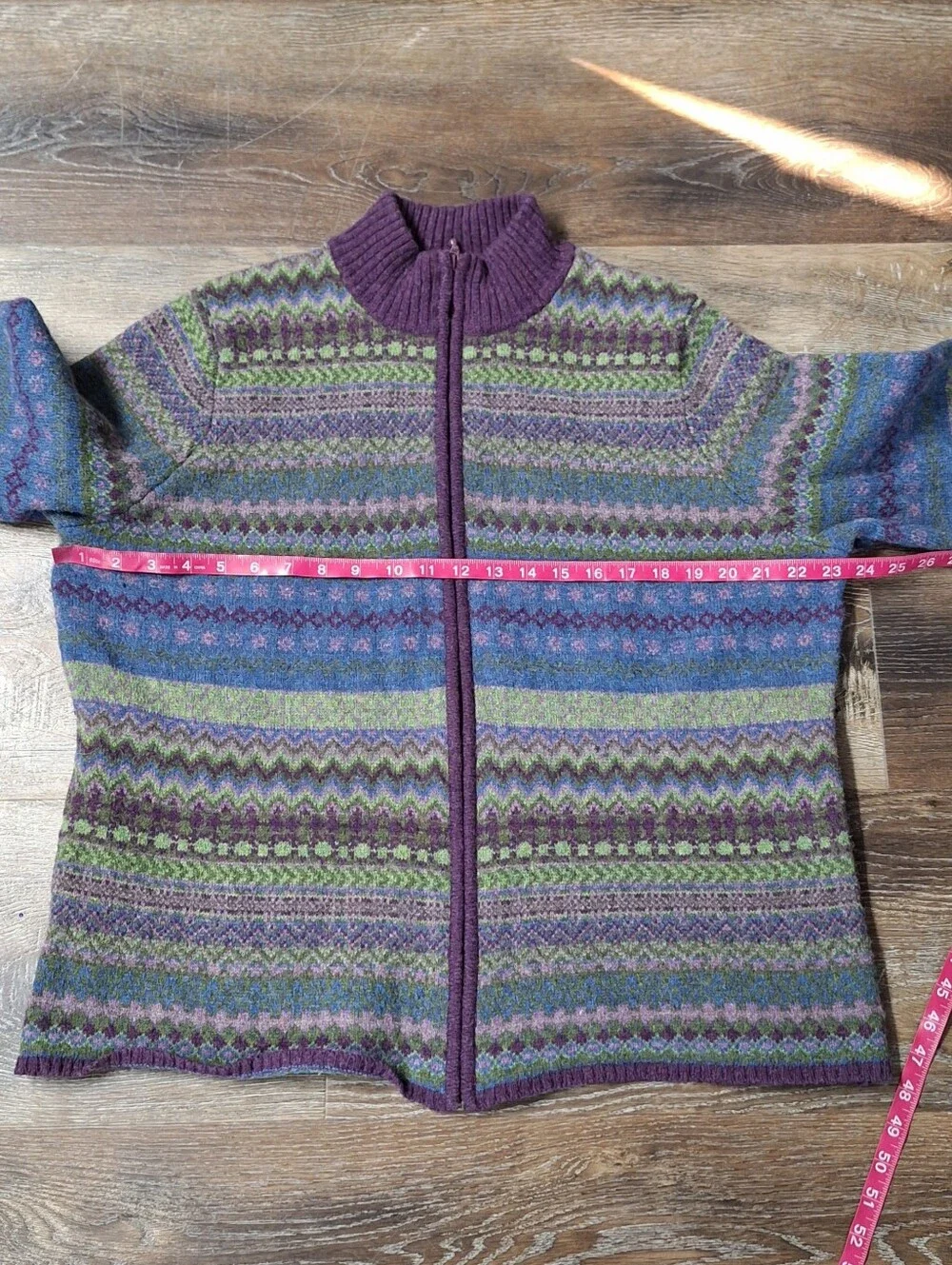 Woolrich Lambs Wool Striped Fair Isle Full Zip Sweater, 2XL, #9562